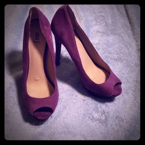 Suede Peep-Toe Pumps